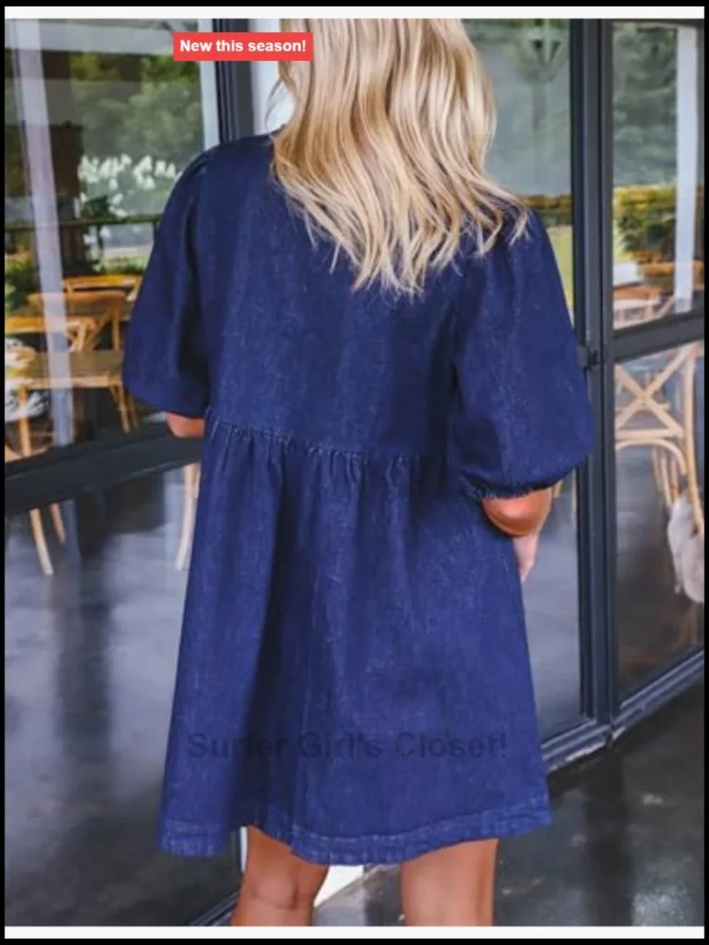 Puff Sleeve Babydoll Denim Dress with Pockets Casual Jean Romper